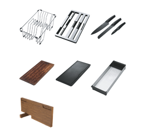 Picture of Franke Box Centre Accessory Set 3 x Knives 2 x Chopping Boards 1 x Strainer Bowl 1 x Draining Rack