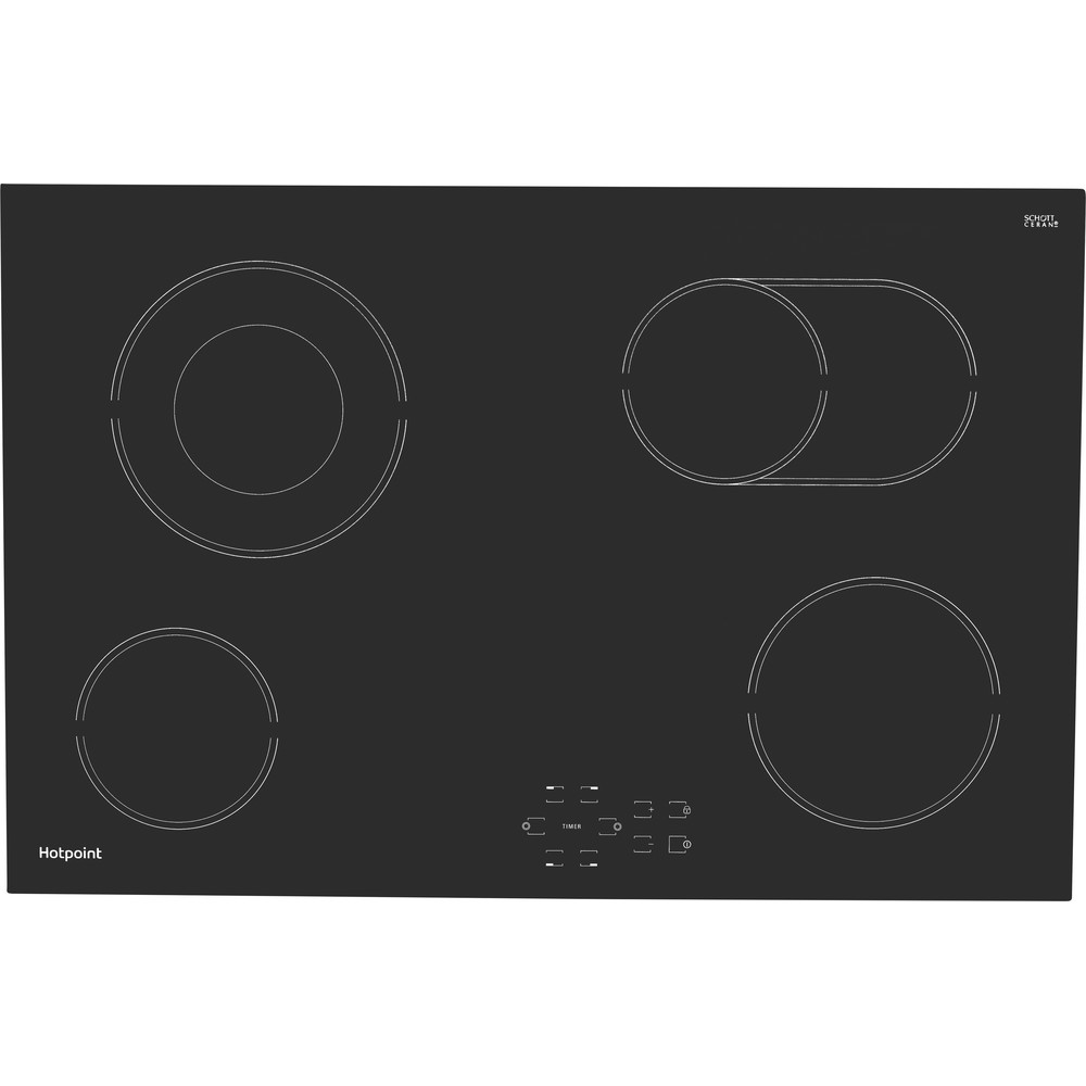 Gowan Home. Hotpoint 77cm 4 Zone Ceramic Hob + Oval Dual Zone Black Glass