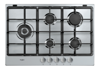 Picture of Whirlpool 73cm 5 Burner Gas Hob Cast Iron Pan Supports Front Controls Central Wok Stainless Steel
