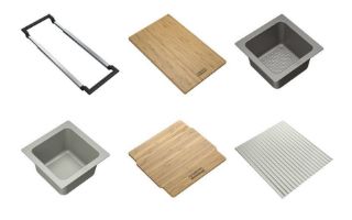 Picture of Franke ALL-IN SET4 Telescopic Bridge Chopping Board Bamboo Strainer Bowl Sanitized Bowl PP Sanitized Lid Bamboo Foldable Pad Silicone