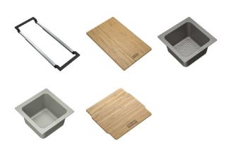 Picture of Franke ALL-IN SET2 Telescopic Bridge Chopping Board Bamboo Strainer Bowl Sanitized Bowl PP sanitized Lid Bamboo