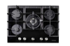 Picture of NordMende 70cm 5 x Burner Gas Hob 1 x Wok Burner Cast Iron Pan Supports Black Glass
