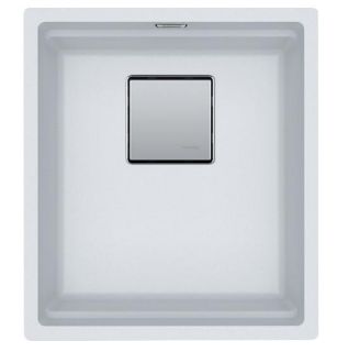 Picture of Franke Kubus Pro Single Bowl Undermounted Sink Fragranite Polar White 41cm Included Rollamat Chopping Board Stainless Steel Strainer Bowl 