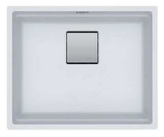 Picture of Franke Kubus Pro Single Bowl Undermounted Sink Fragranite Polar White 41cm Included Rollamat Chopping Board Stainless Steel Strainer Bowl 