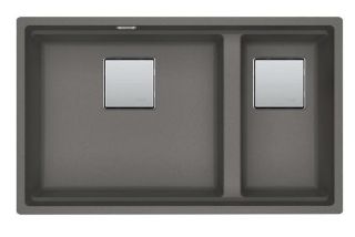 Picture of Franke Kubus Pro 1.5 Bowl Undermounted RHSB Fragranite Sink Stone Grey 46.5cm + 21.5cm Included Rollamat Chopping Board Stainless Steel Strainer Bowl 