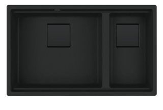 Picture of Franke Kubus Pro 1.5 Bowl Undermounted RHSB Fragranite Sink Matt Black 46.5cm + 21.5cm Included Rollamat Chopping Board Stainless Steel Strainer Bowl 
