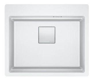 Picture of Franke Kubus Pro Single Bowl Inset with Tap Ledge Sink Fragranite Polar White 59cm Included Rollamat Chopping Board Stainless Steel Strainer Bowl 