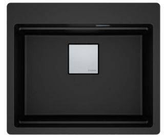 Picture of Franke Kubus Pro Single Bowl Inset with Tap Ledge Fragranite Matt Black 59cm Included Rollamat Chopping Board Stainless Steel Strainer Bowl 