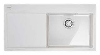 Picture of Franke Mythos Inset Single Bowl & Drainer LHD Sink with Integrated Functional Ledge Ceramic Glossy White 100cm